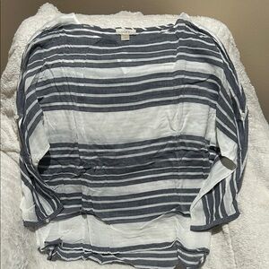 LOFT Navy and White Striped Blouse
